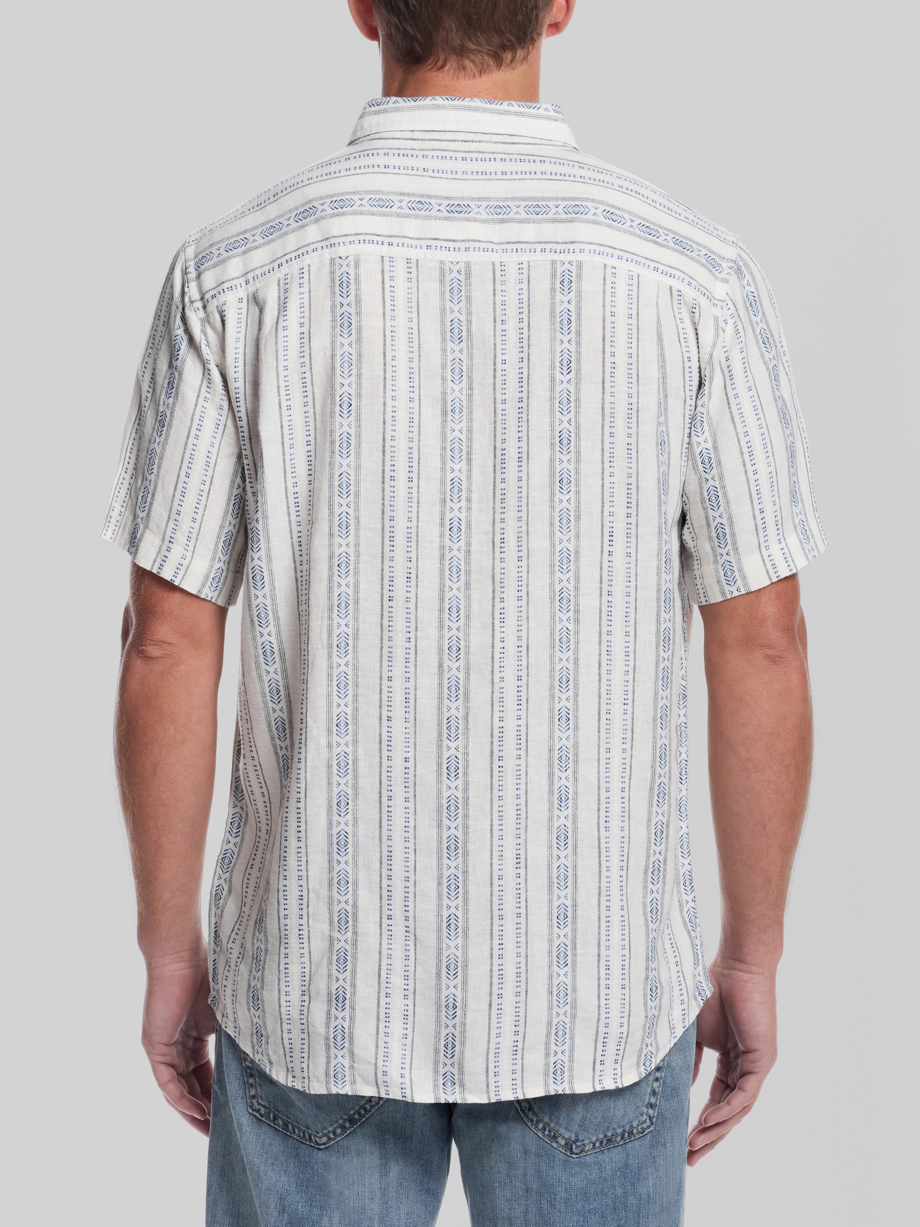 Classic Fit Linen Blend Vertical Dobby Button Up Shirt