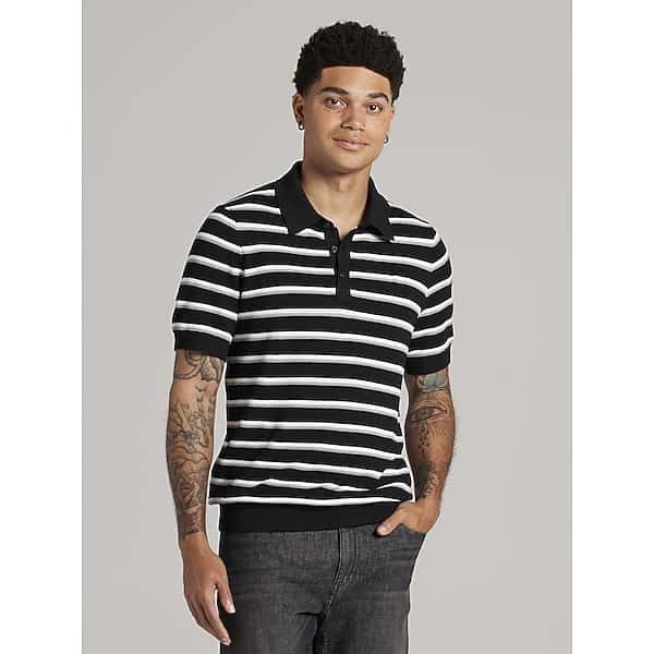 Awearness Kenneth Cole Men's Slim Fit Stripe Polo Sweater Black - Size: 4XLT TMW6BJP51002