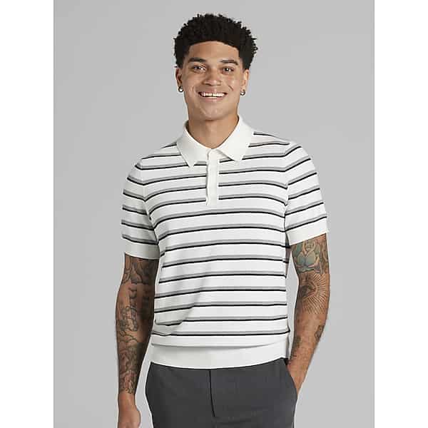 Awearness Kenneth Cole Big & Tall Men's Stripe Polo Sweater Bone - Size: 3XLT