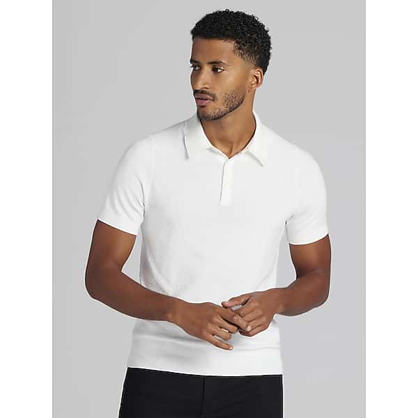 Awearness Kenneth Cole Men's Slim Fit Jacquard Polo Sweater White - Size: 2X TMW6BJT50210