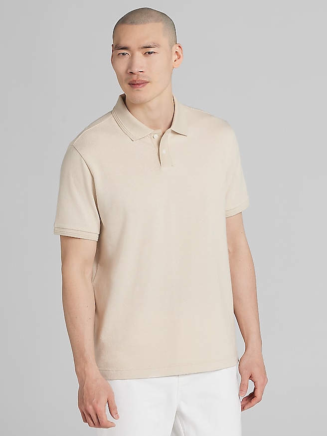 Awearness Kenneth Cole Men's Slim Fit Jacquard Dot Polo , Taupe / Tan