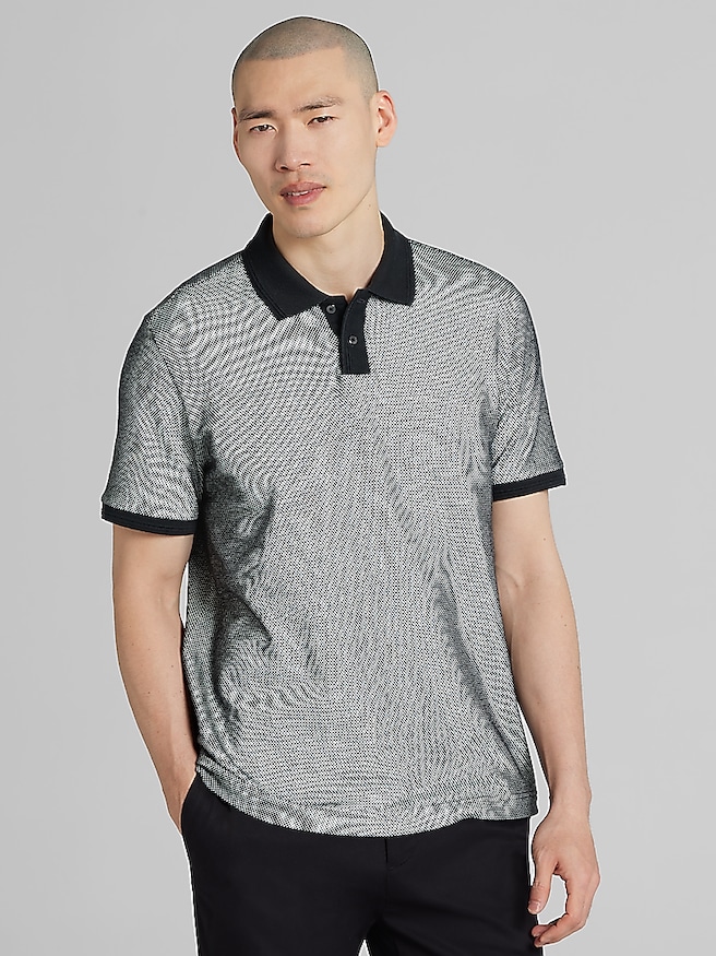 Awearness Kenneth Cole Men's Slim Fit Jacquard Dot Polo , Black / Brown
