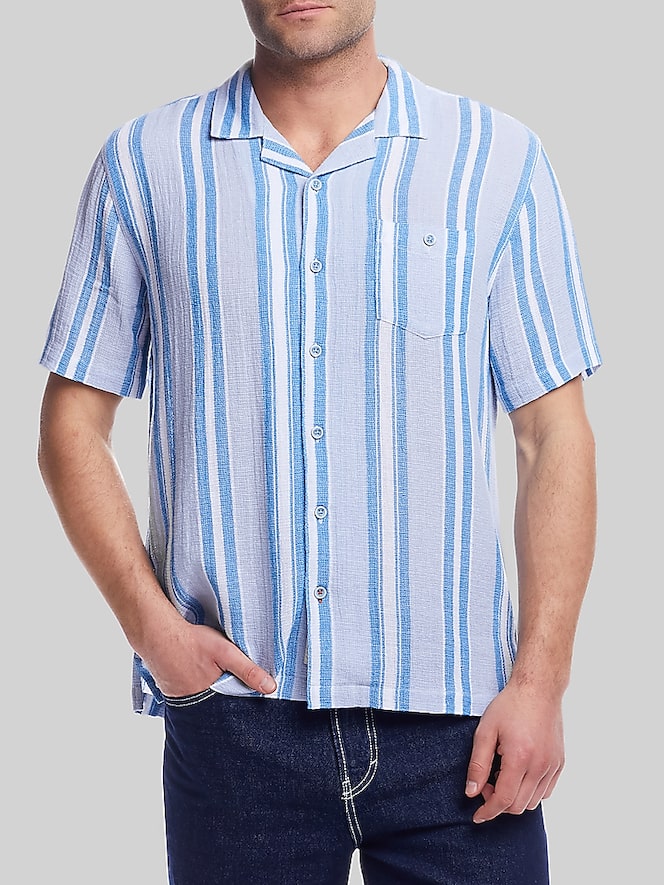 Weatherproof Vintage Classic Fit Stripe Camp Shirt