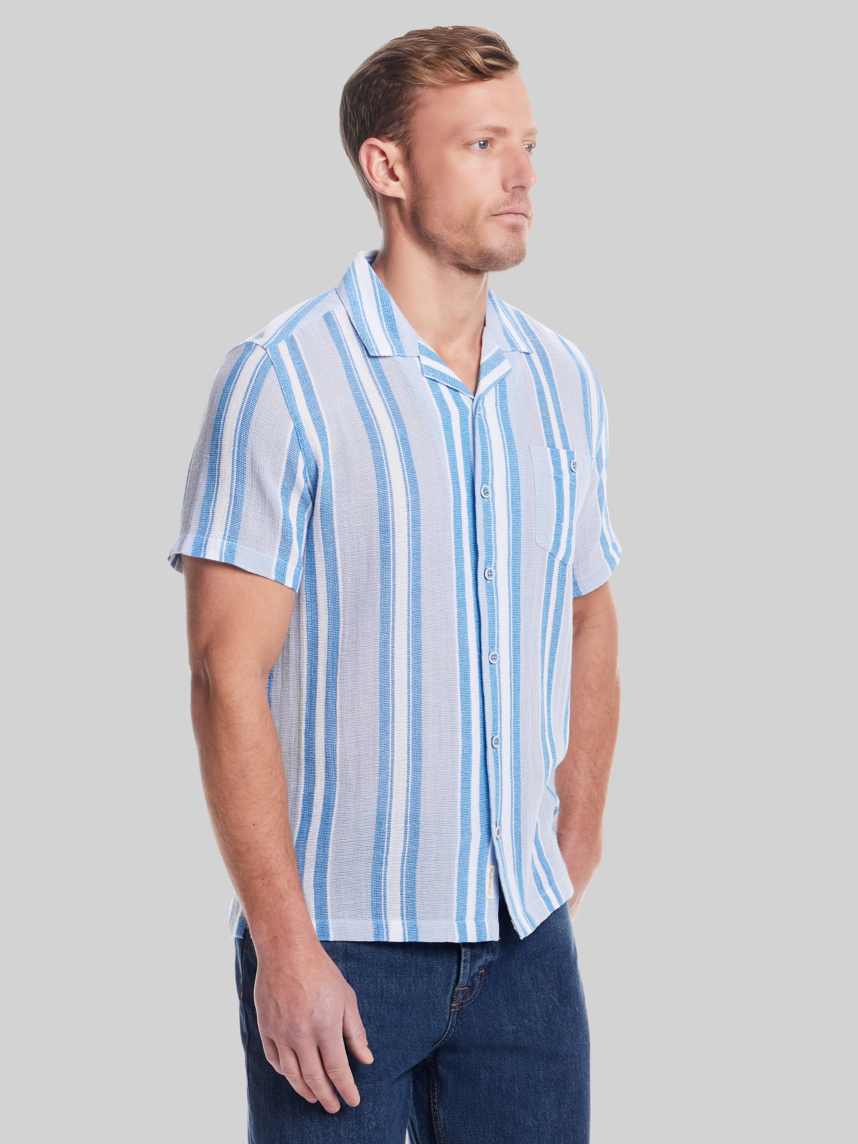Classic Fit Stripe Camp Shirt