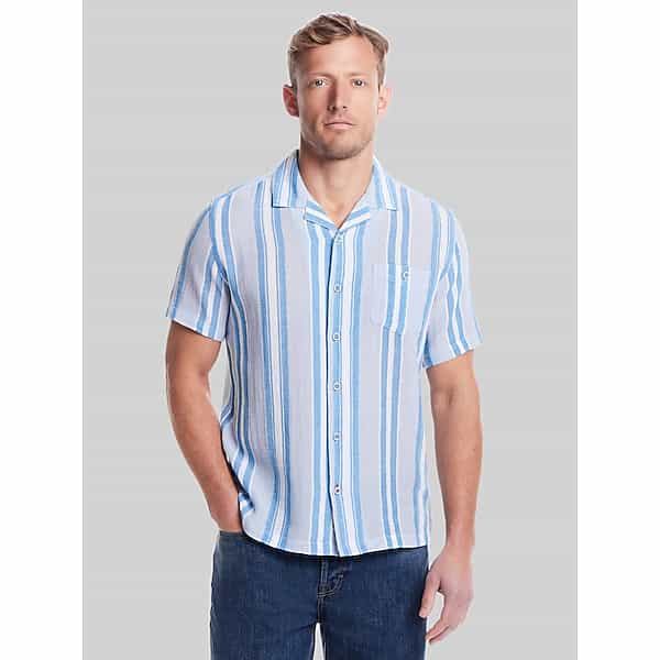 Weatherproof Vintage Men's Classic Fit Stripe Camp Shirt Light Grey - Size: Medium TMW6BJZ20075