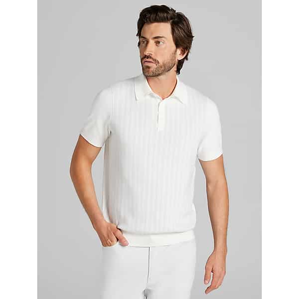 Awearness Kenneth Cole Big & Tall Men's Slim Fit Jacquard Stripe Short Sleeve Polo Sweater White/Light Grey - Size: 2XLT