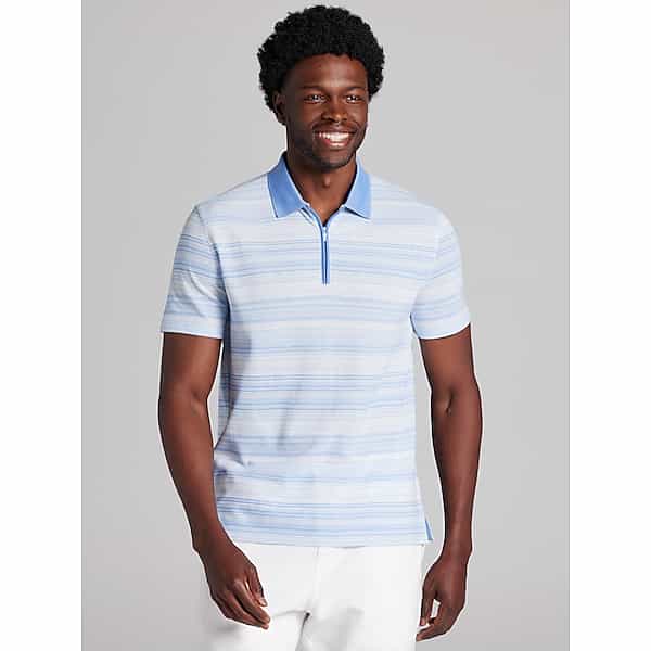 Awearness Kenneth Cole Men's Slim Fit Space Dye Stripe Polo White/Light Blue - Size: 1X TMW6BK750110