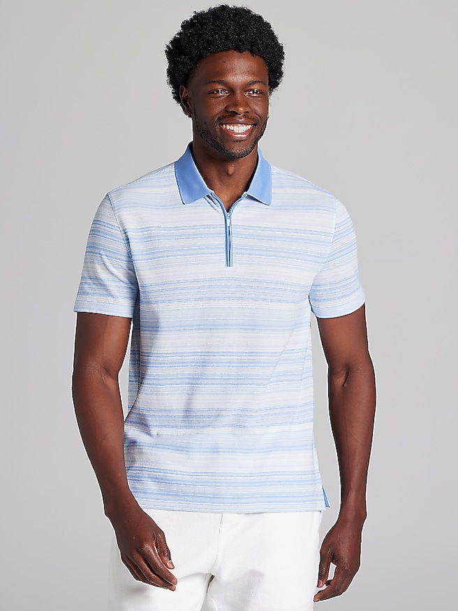 Awearness Kenneth Cole Big & Tall Men's Slim Fit Space Dye Stripe Polo , White/Light Blue