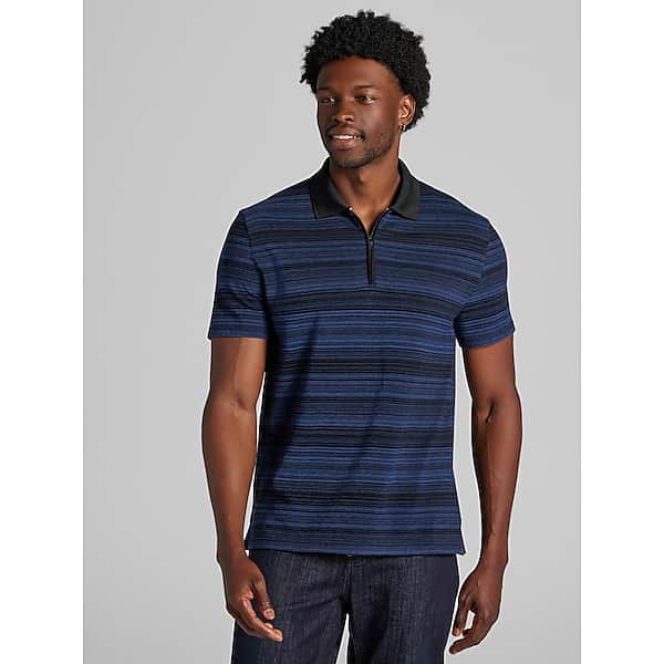 Awearness Kenneth Cole Men's Slim Fit Space Dye Stripe Polo Black/Navy - Size: XLT TMW6BK750641