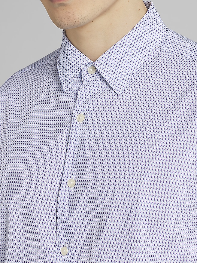 Awearness Kenneth Cole Big & Tall Men's Slim Fit 4-Way Stretch Button Up Shirt , Purple/Lt Blue