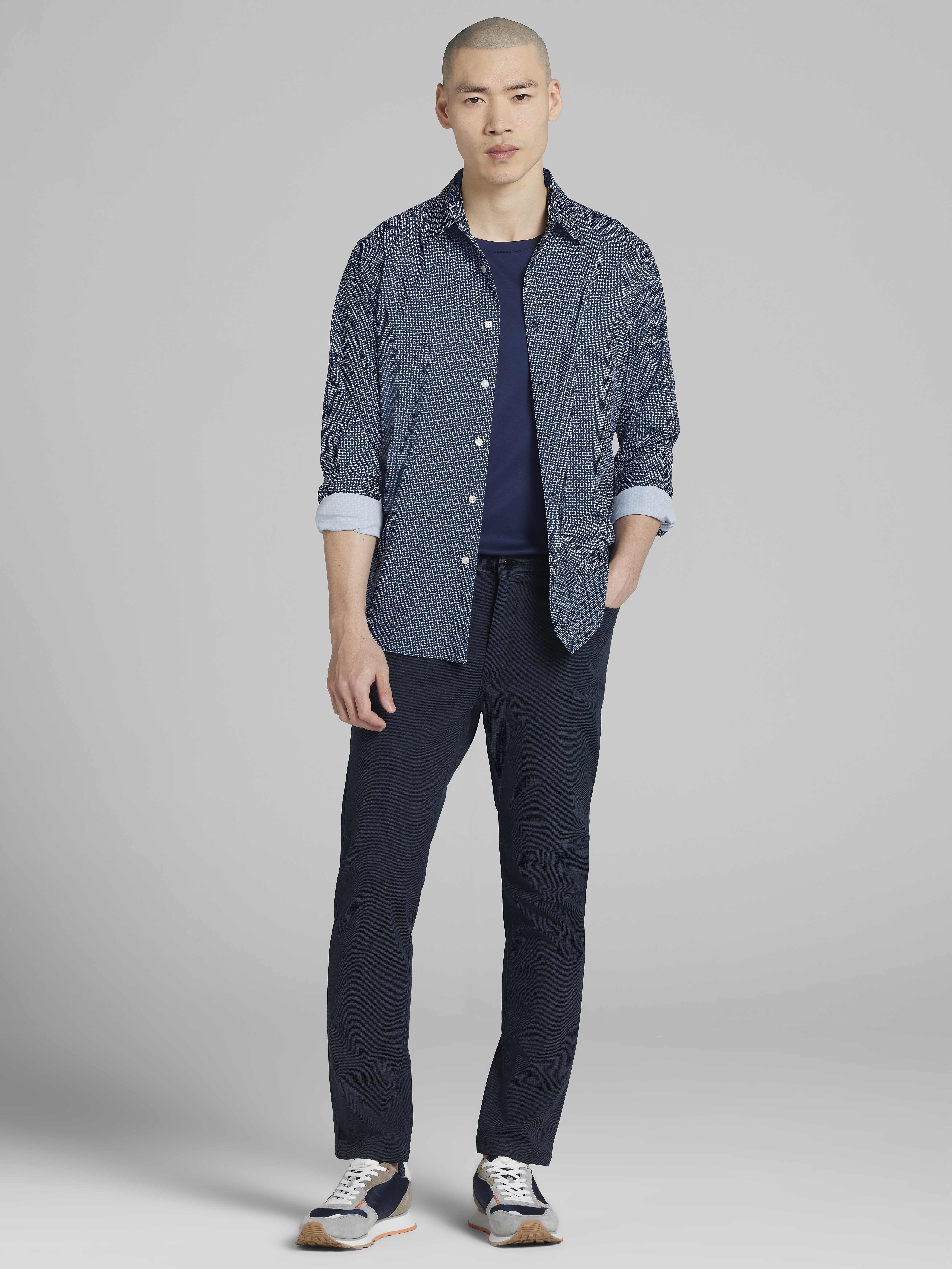 Slim Fit Geo Print 4-Way Stretch Button Up Shirt