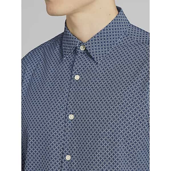 Awearness Kenneth Cole Men's Slim Fit 4-Way Stretch Button Up Shirt Light Blue/Navy - Size: 4XLT TMW6BKH51093