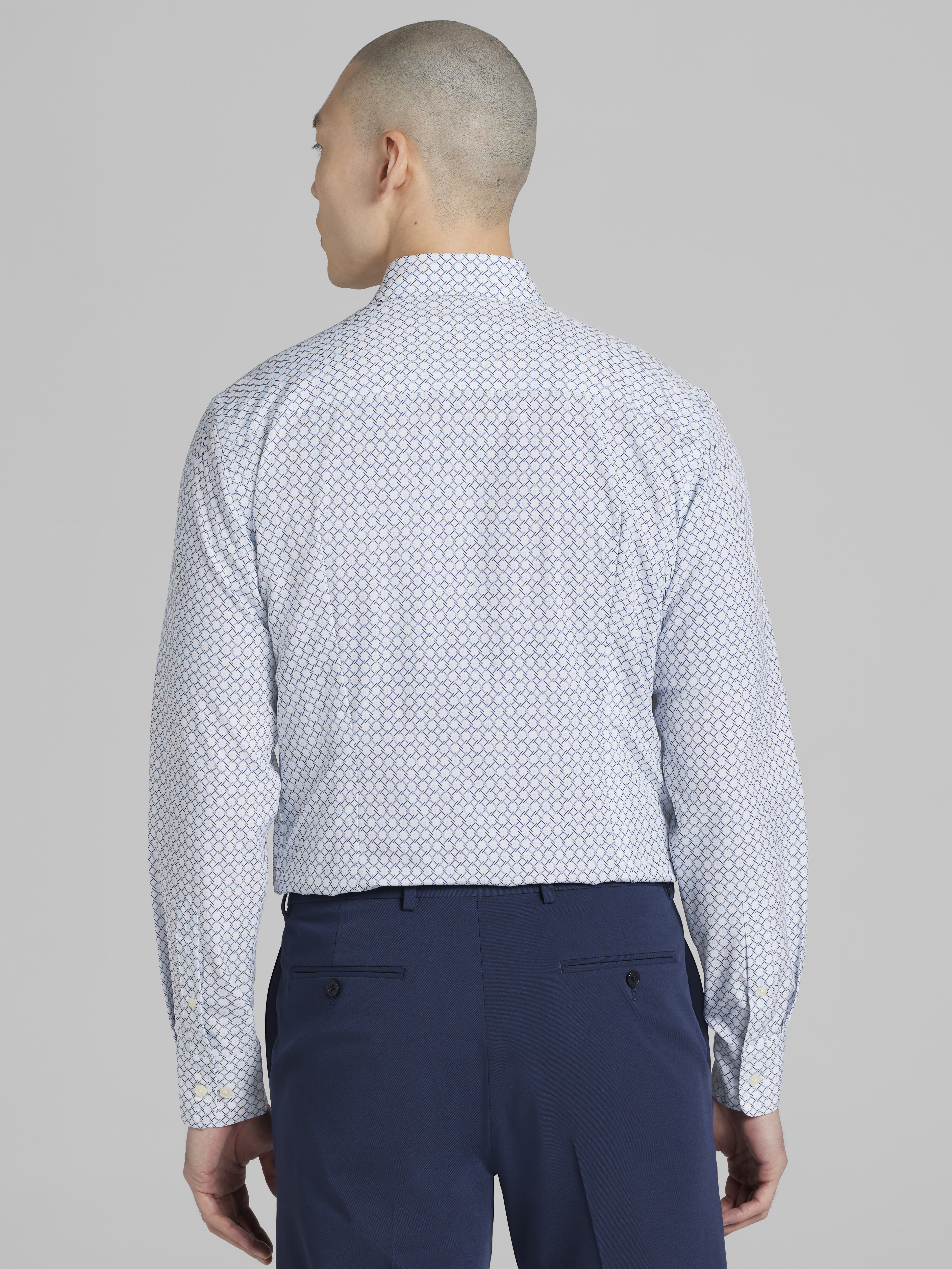 Slim Fit Offset Geo Print 4-Way Stretch Button Up Shirt