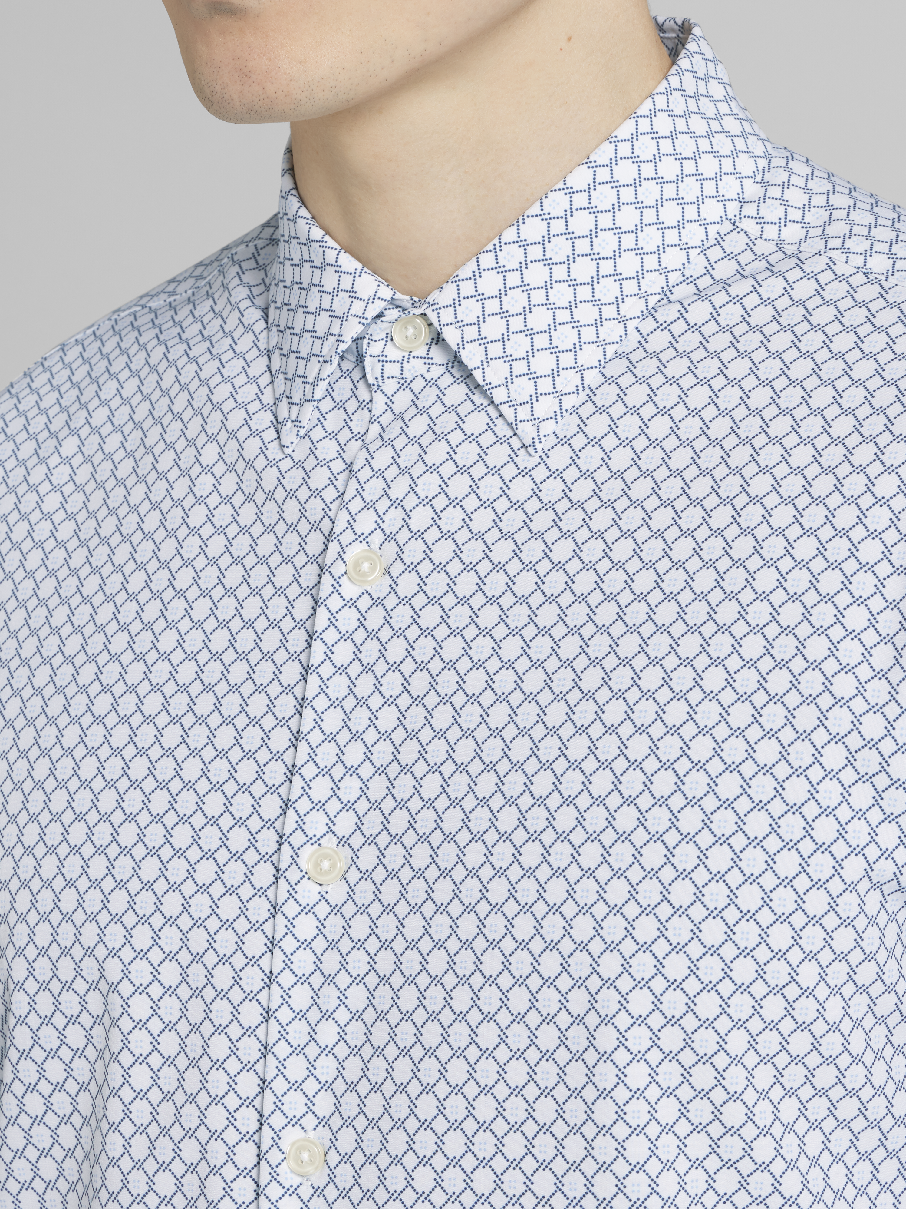 Slim Fit Offset Geo Print 4-Way Stretch Button Up Shirt