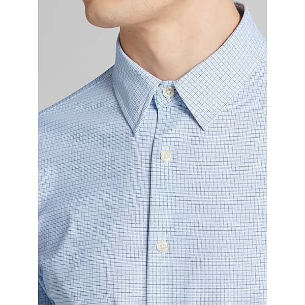 Awearness Kenneth Cole Men's Slim Fit 4-Way Stretch Button Up Shirt Light Blue/Navy - Size: XL