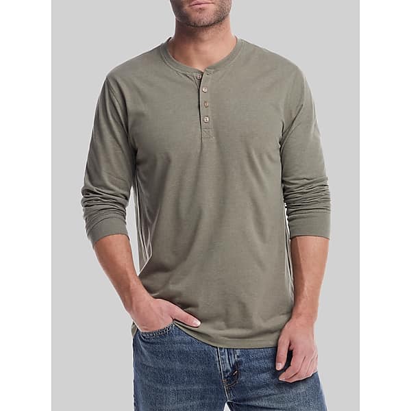 Weatherproof Vintage Men's Classic Fit Brushed Jersey Henley Olive - Size: Large TMW6BL830009