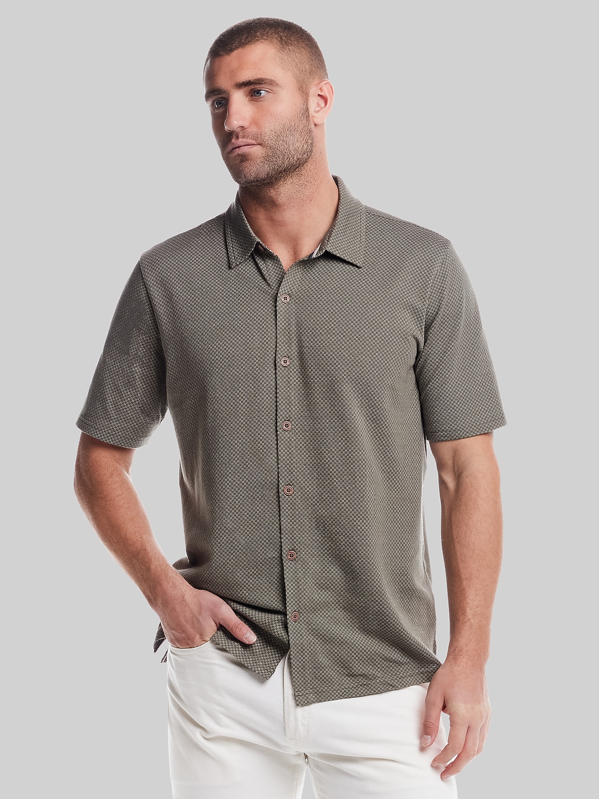 Weatherproof Vintage Men's Classic Fit Short Sleeve Button Up Shirt , Olive / Green - Size: Small