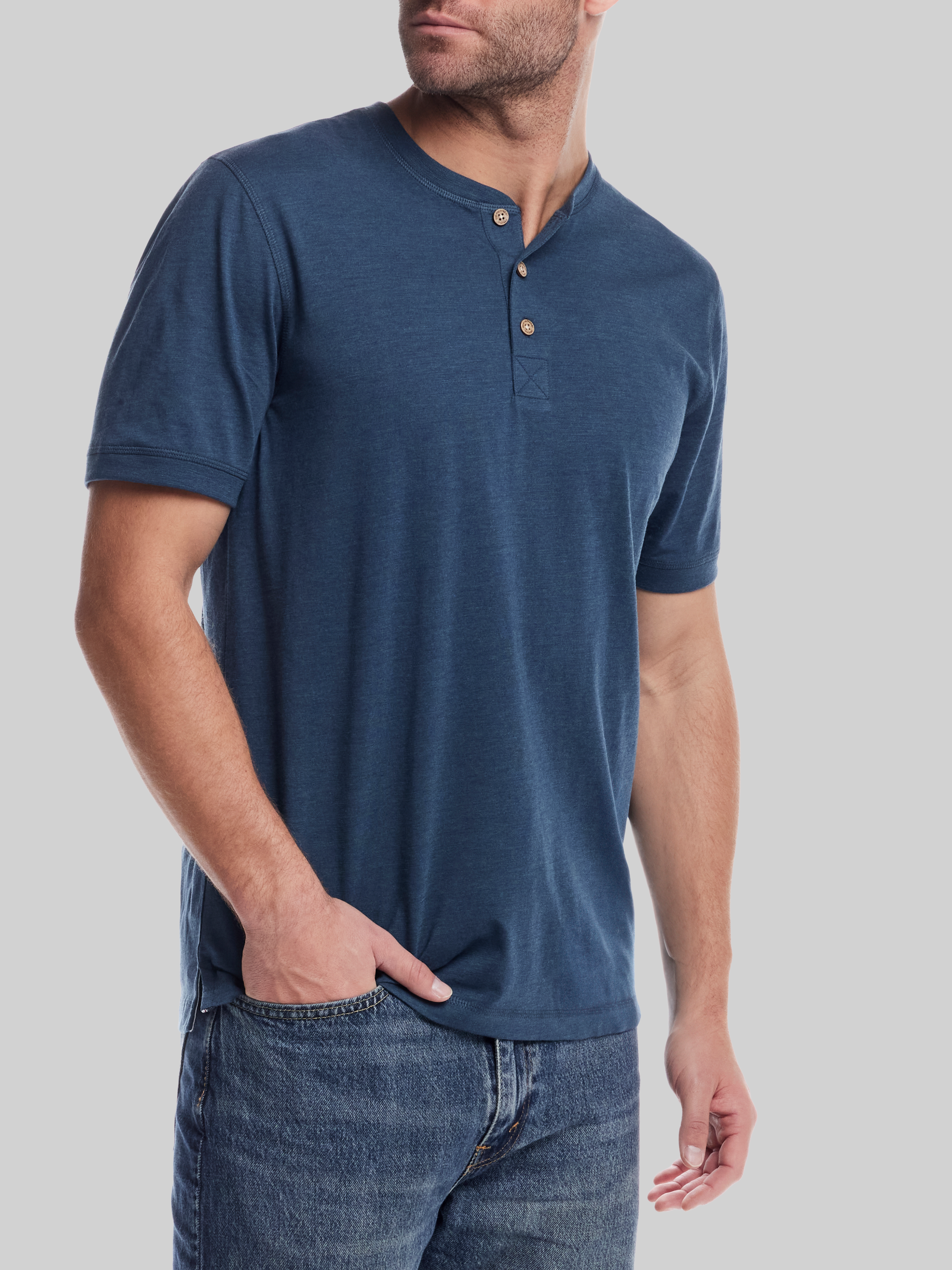 Classic Fit Short Sleeve Sueded Jersey Henley