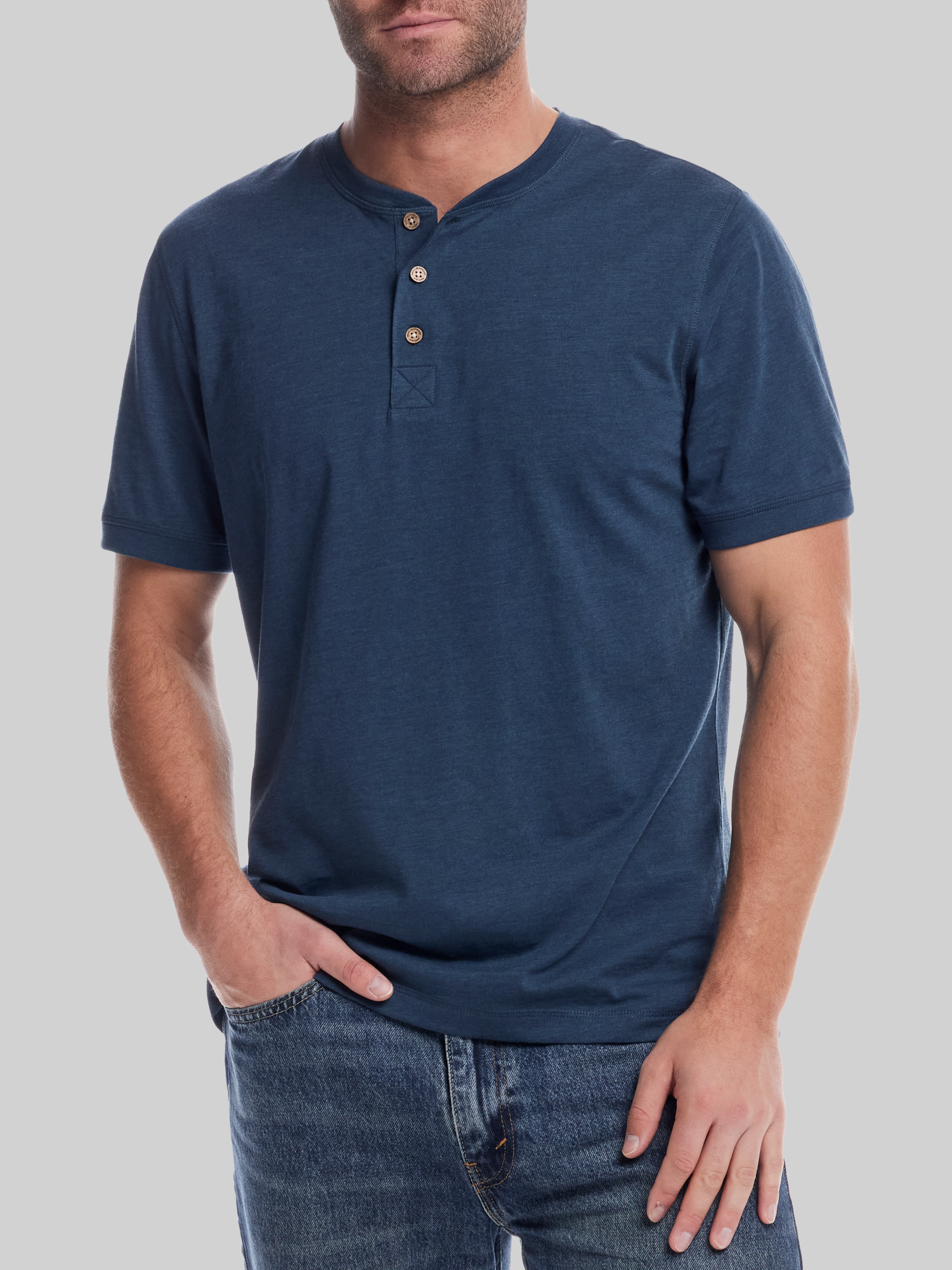 Classic Fit Short Sleeve Sueded Jersey Henley