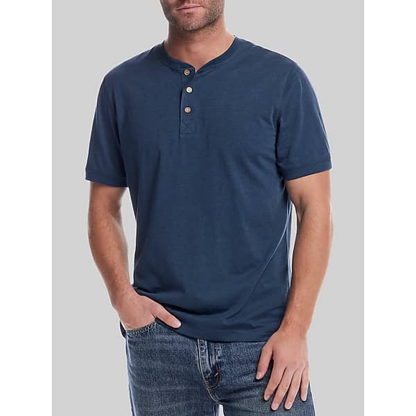 Weatherproof Vintage Men's Classic Fit Short Sleeve Sueded Jersey Henley Dark Blue - Size: Small TMW6BLC10026