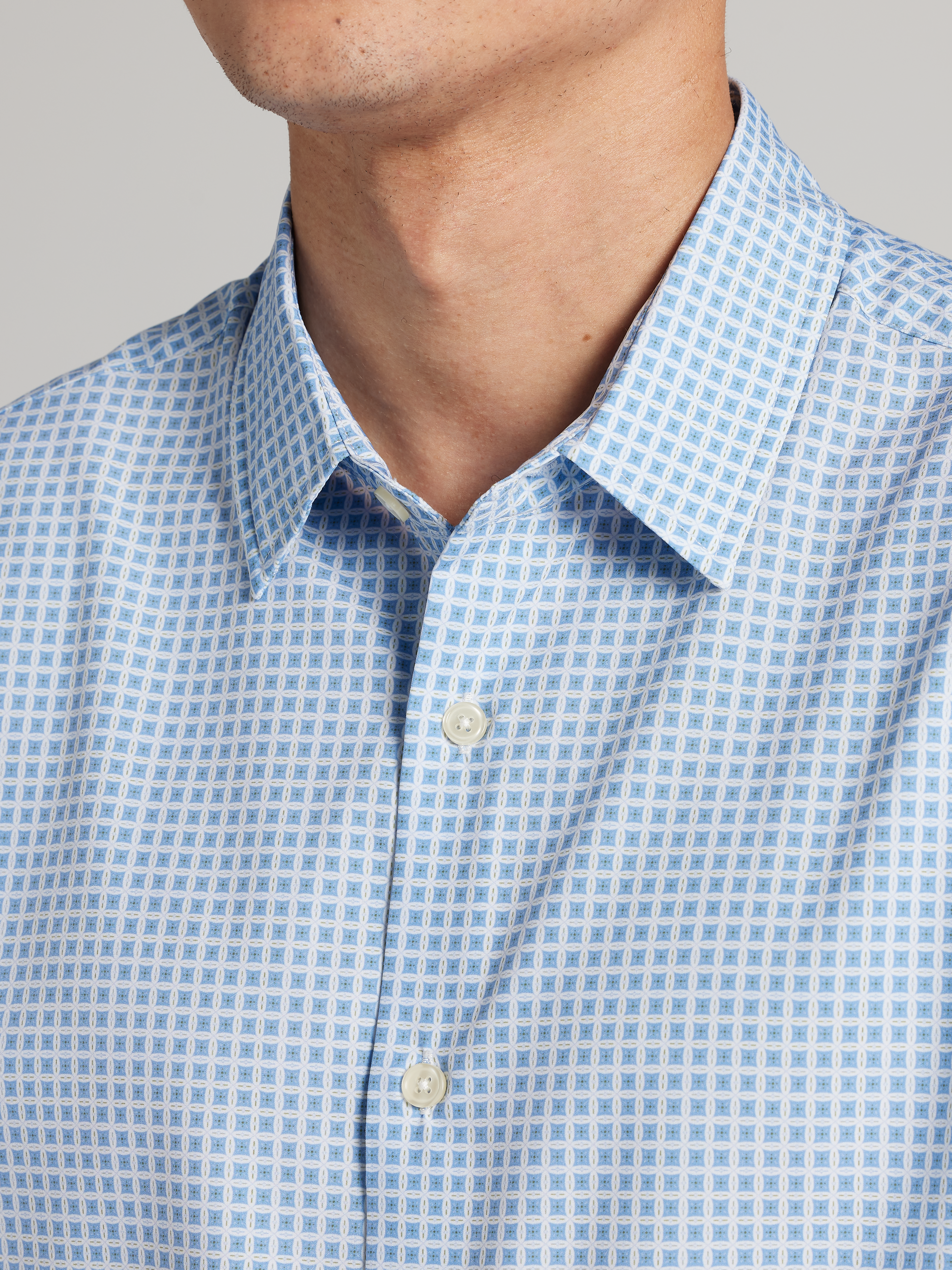 Slim Fit Circular Squares 4-Way Stretch Button Up Shirt