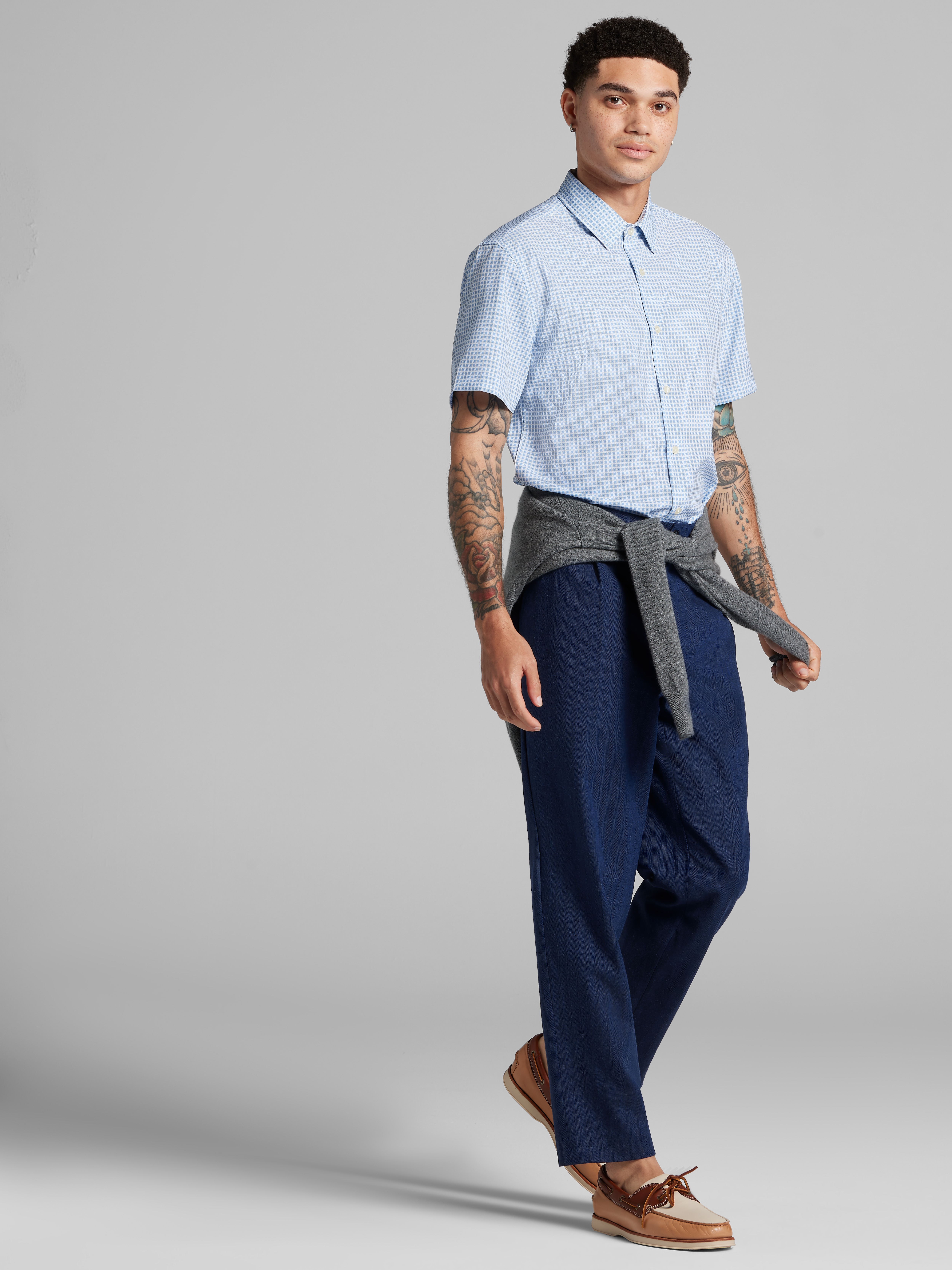 Slim Fit Circular Squares 4-Way Stretch Button Up Shirt