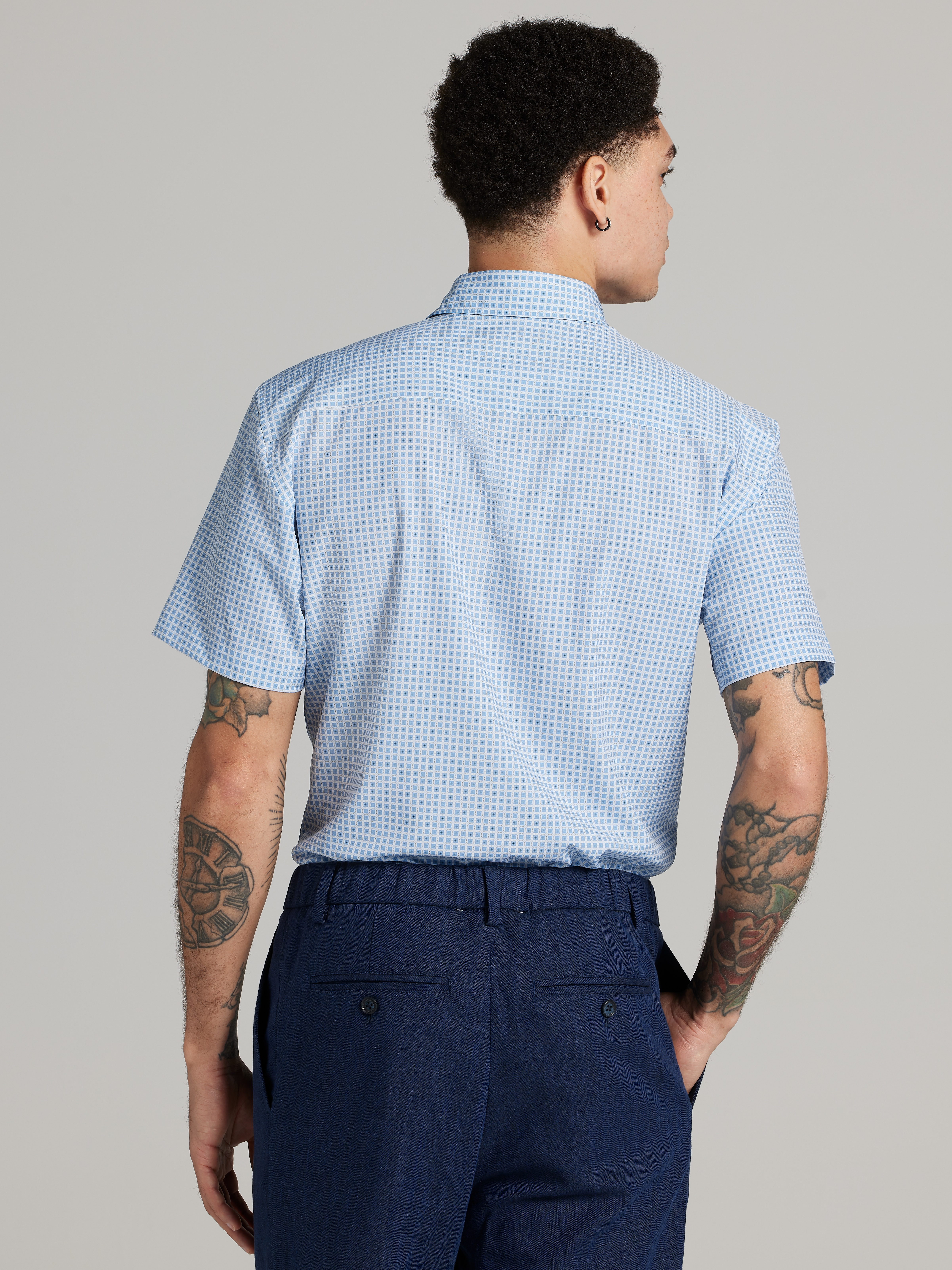 Slim Fit Circular Squares 4-Way Stretch Button Up Shirt
