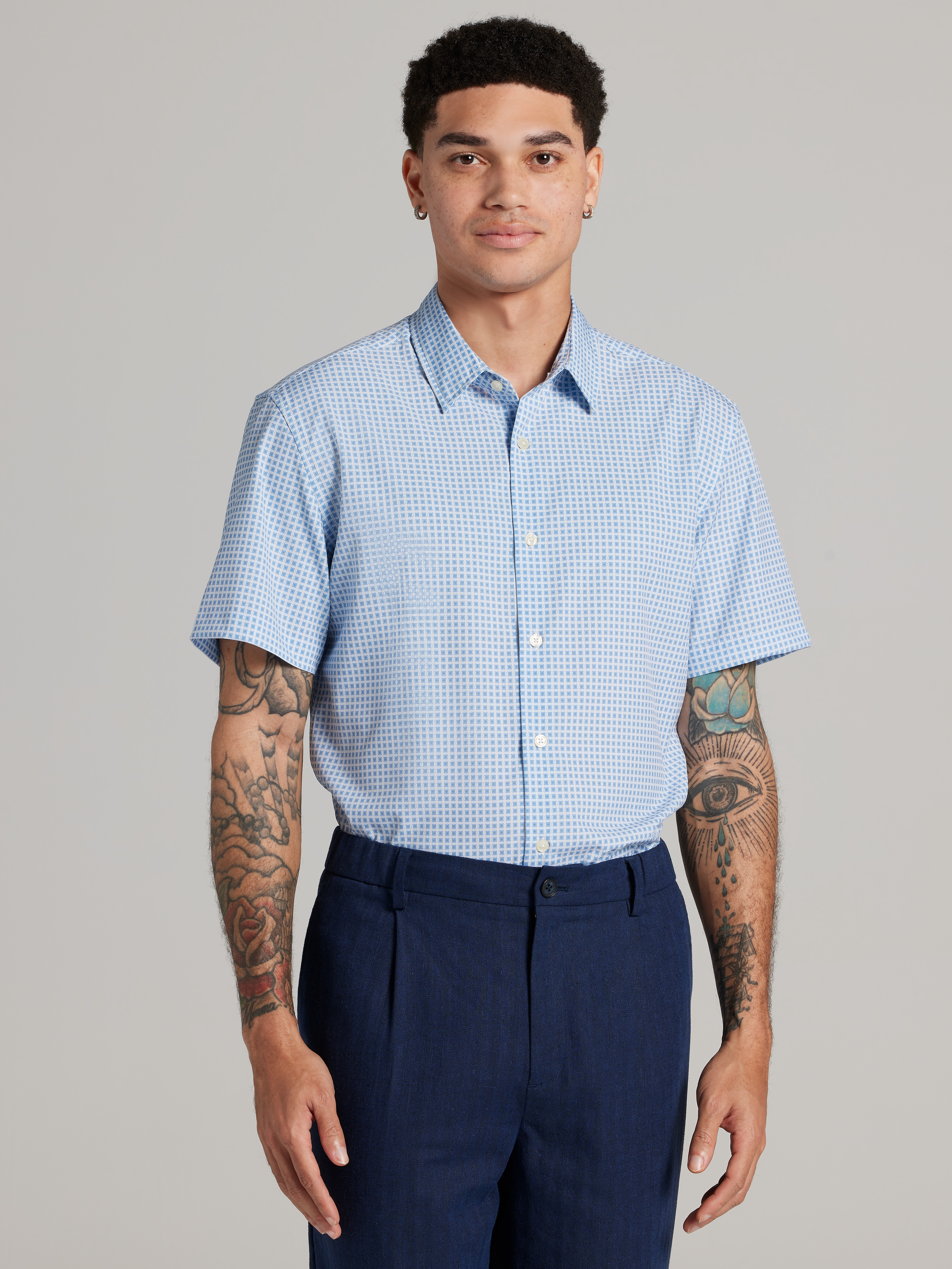 Slim Fit Circular Squares 4-Way Stretch Button Up Shirt