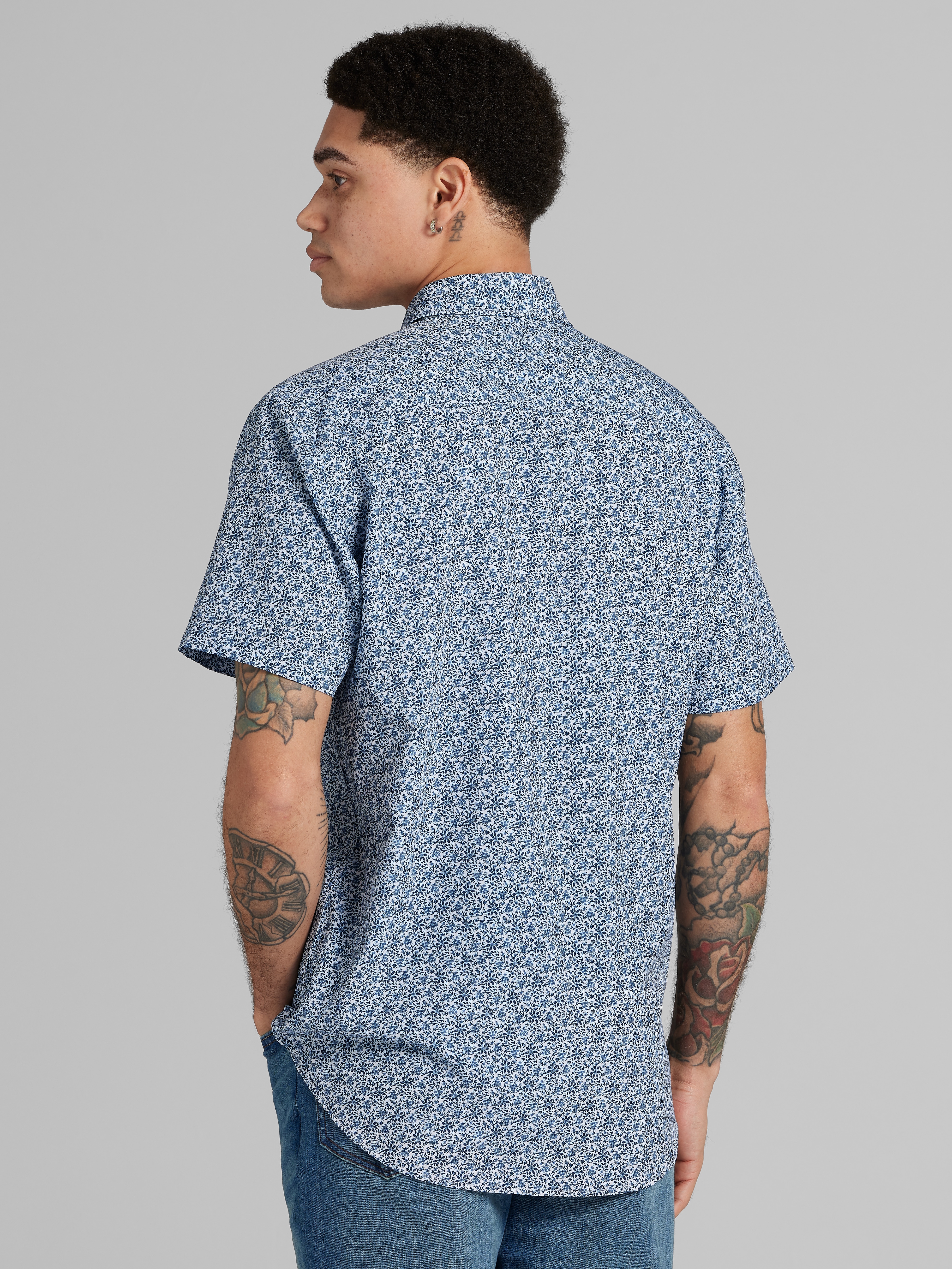 Slim Fit Floral Swirls 4-Way Stretch Button Up Shirt