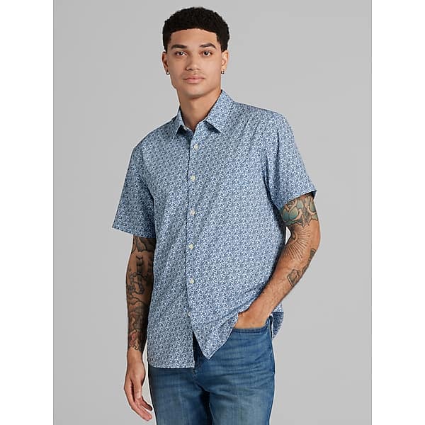 Awearness Kenneth Cole Men's Slim Fit 4-Way Stretch Button Up Shirt Blue - Size: 4XLT TMW6BR551014