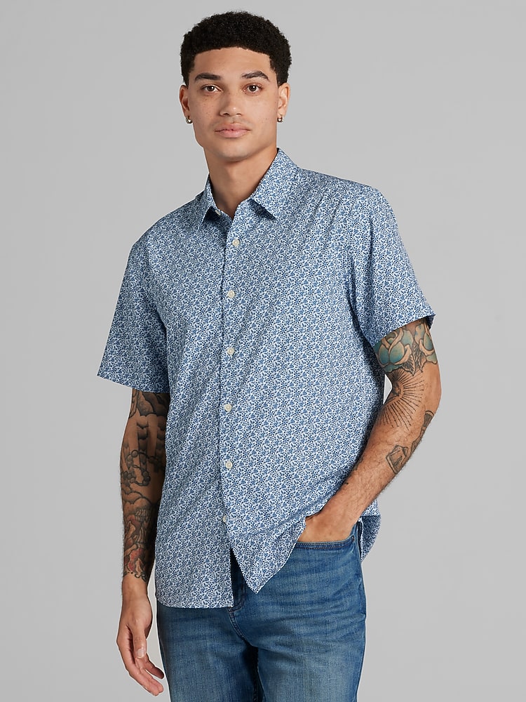 slim fit dress slacks Navy Short Sleeve Tapered Fit Shirt - Muscle Fitted main image 1