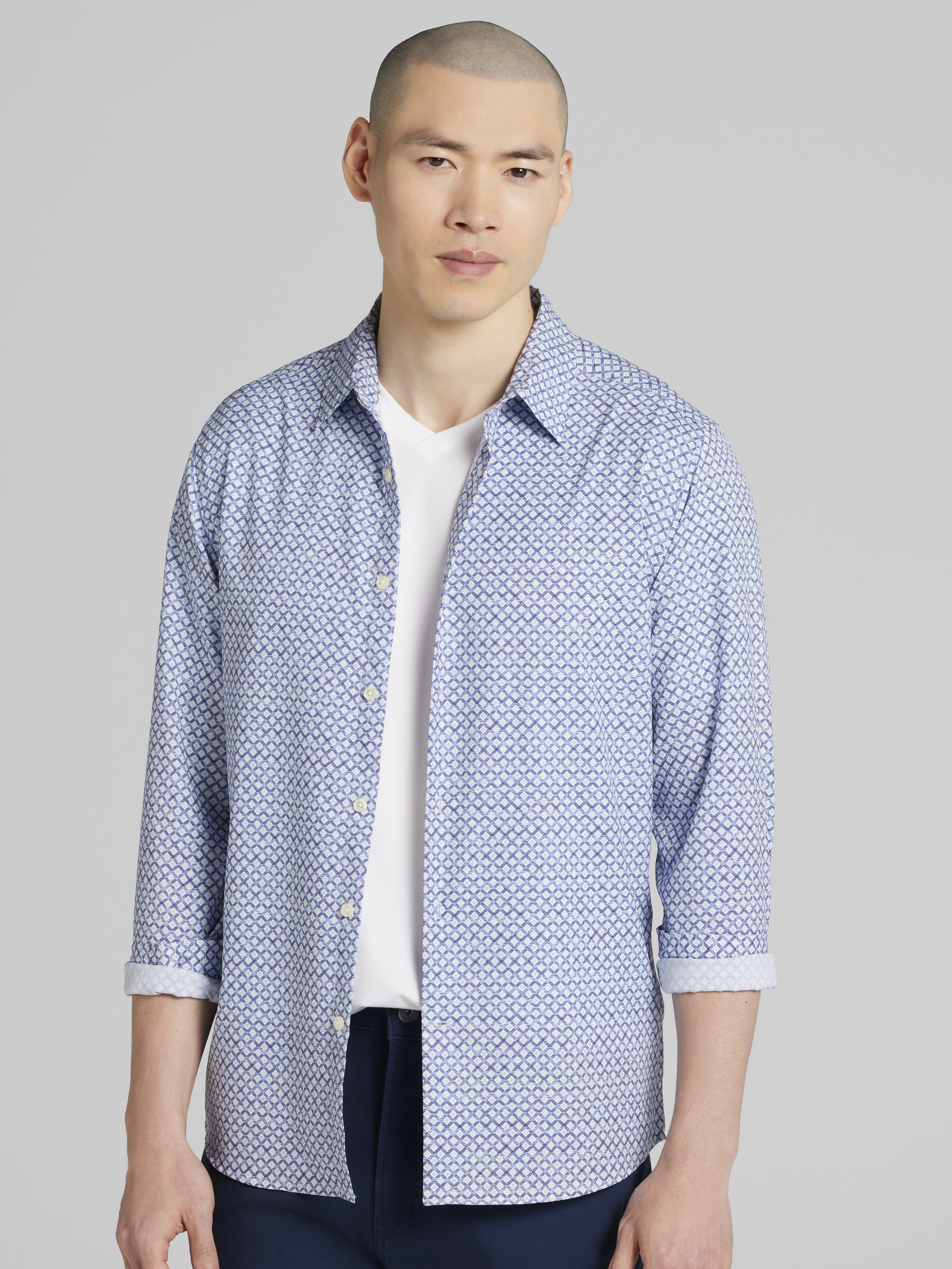 Slim Fit Diamond Geo 4-Way Stretch Button Up Shirt