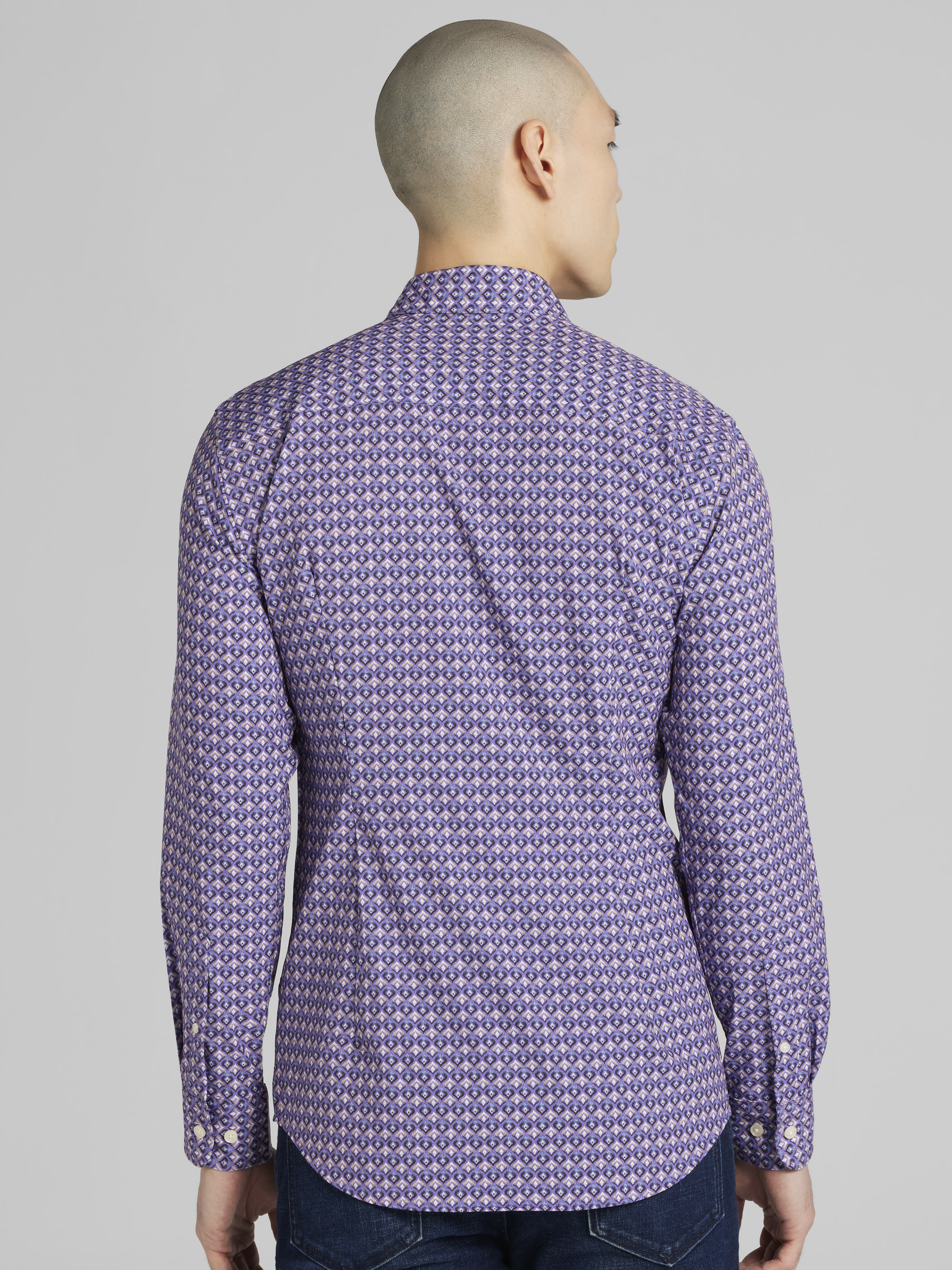 Slim Fit Mini Droplet Diamonds 4-Way Stretch Button Up Shirt