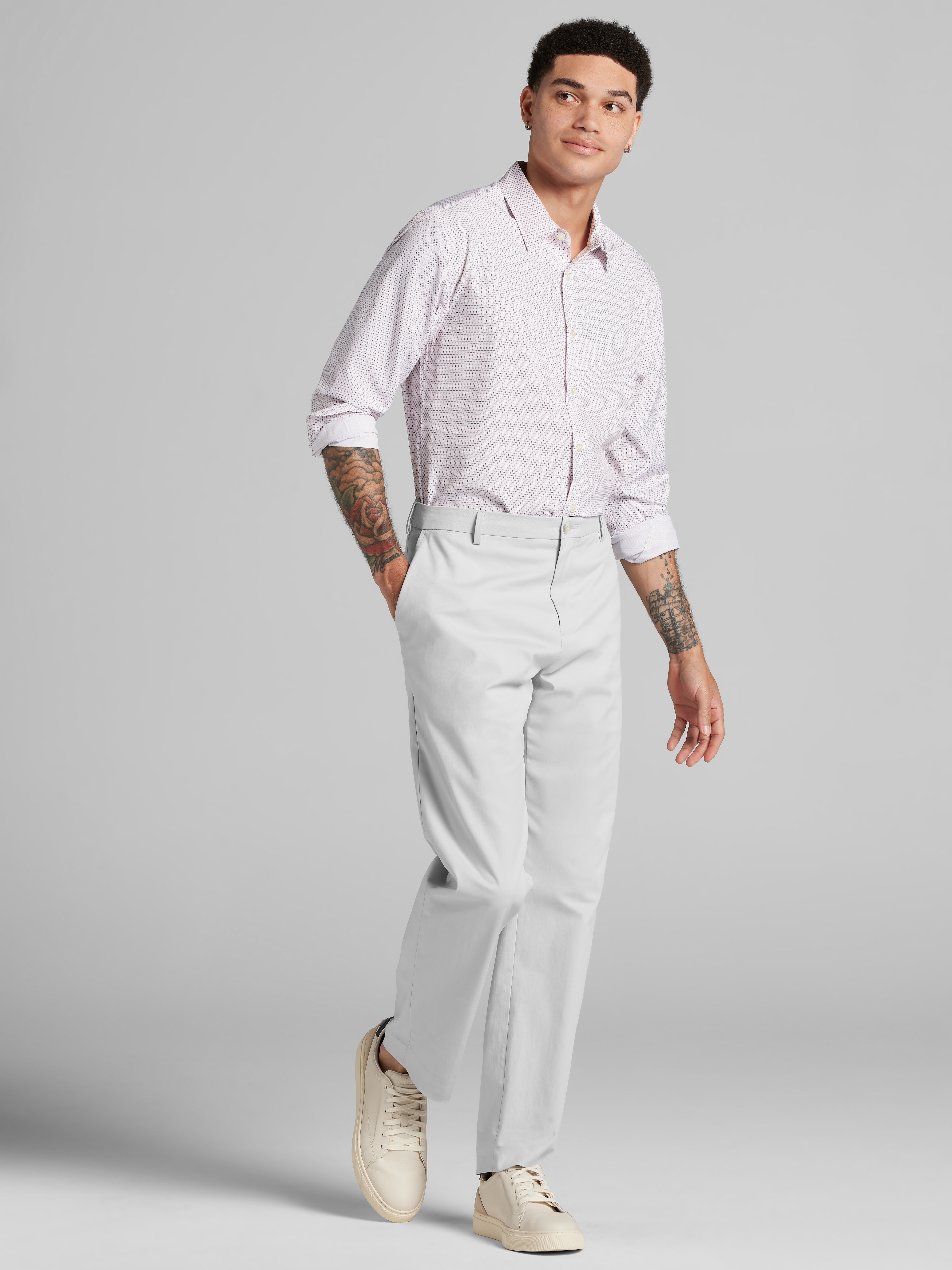 Slim Fit Mini Fleur Cross 4-Way Stretch Button Up Shirt