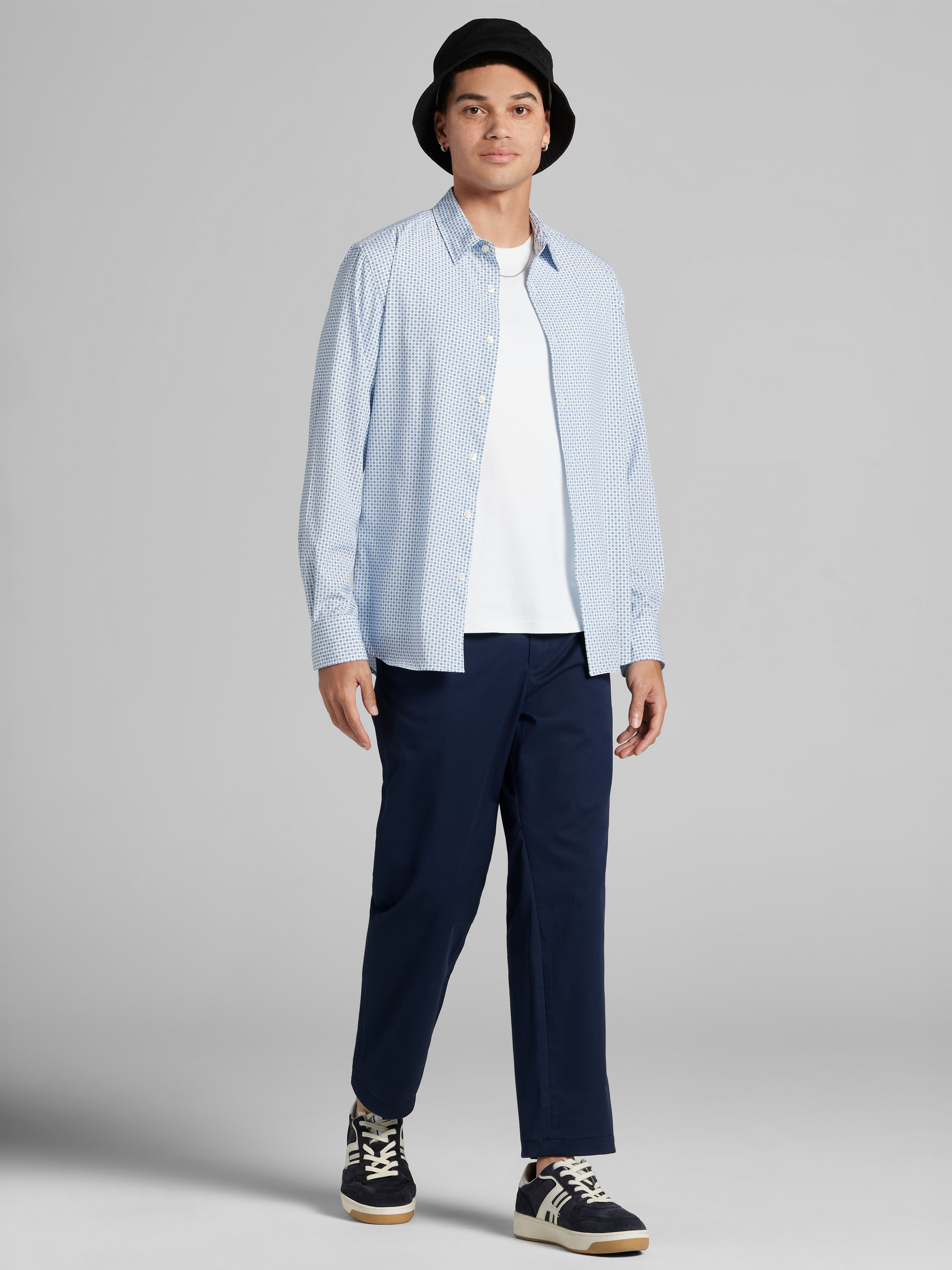 Slim Fit Mini Medallion 4-Way Stretch Button Up Shirt