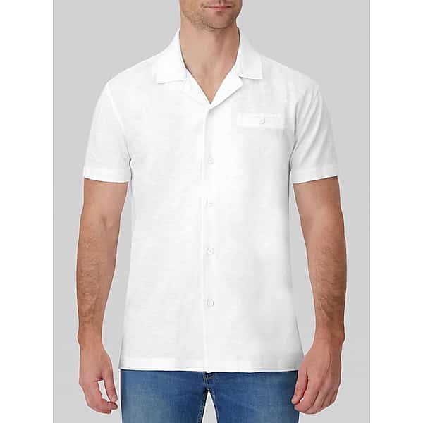 Report Collection Men's Modern Fit Cotton Camp Shirt White - Size: Small TMW6BUA10010