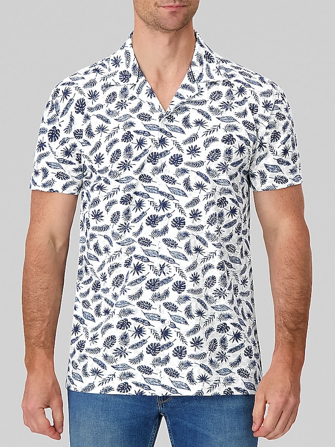 Report Collection Men's Modern Fit Cotton Camp Shirt , White