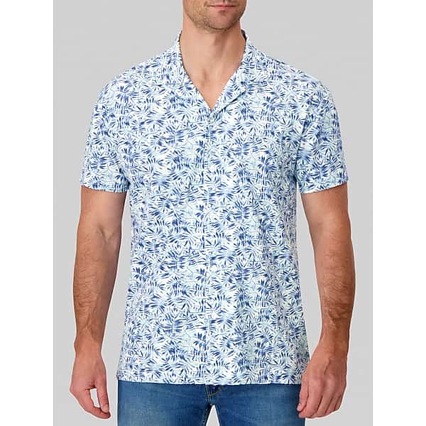 Report Collection Big & Tall Men's Modern Fit Floral Camp Shirt Light Blue - Size: XXL