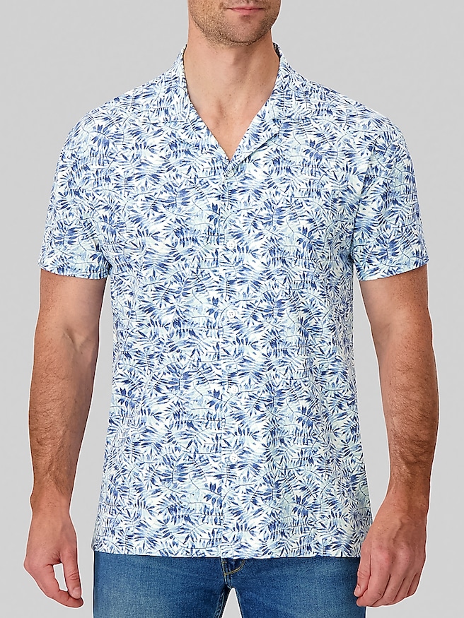 Report Collection Men's Modern Fit Floral Camp Shirt , Light Blue