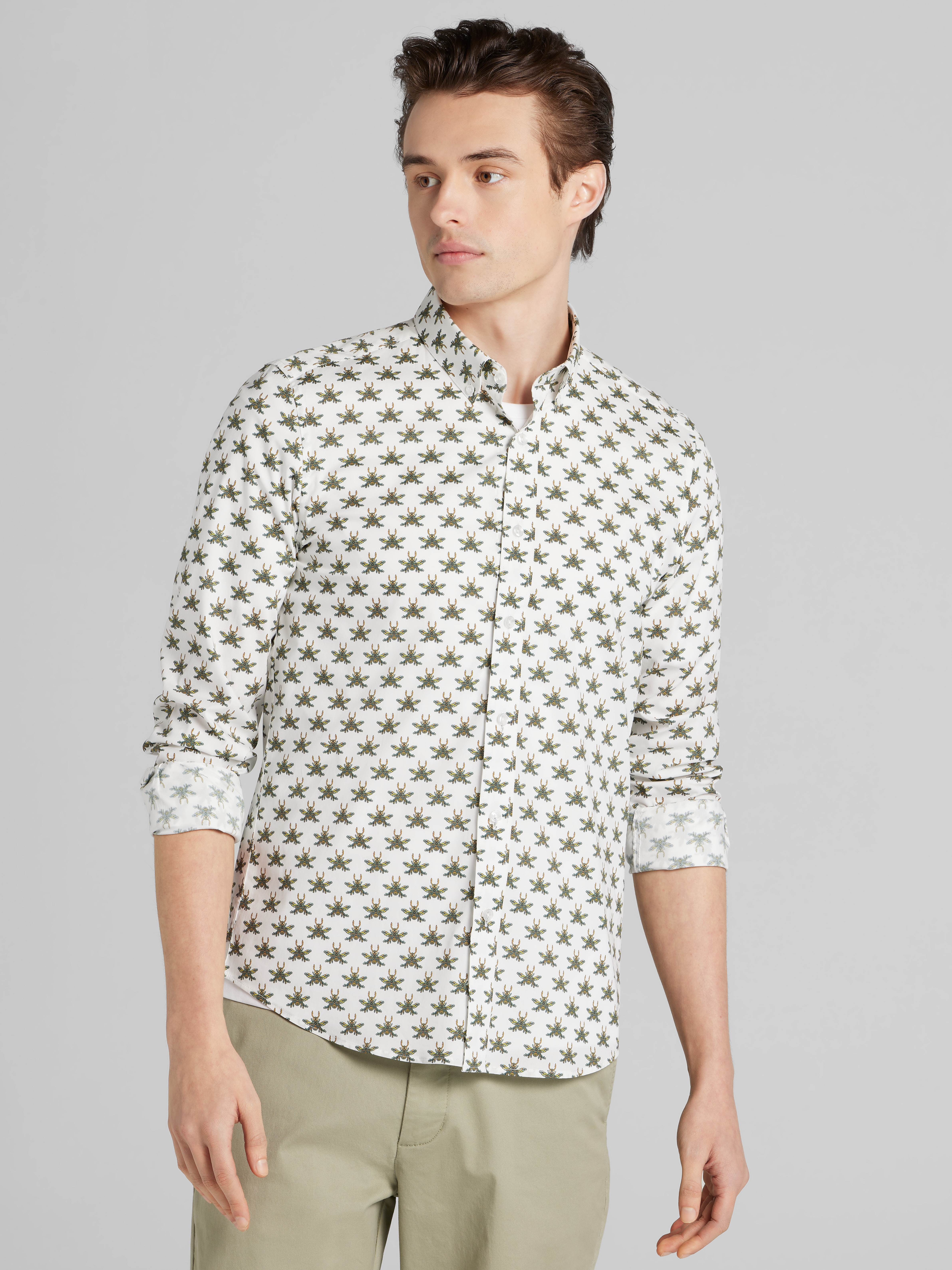 Slim Fit Bee Button Up Shirt