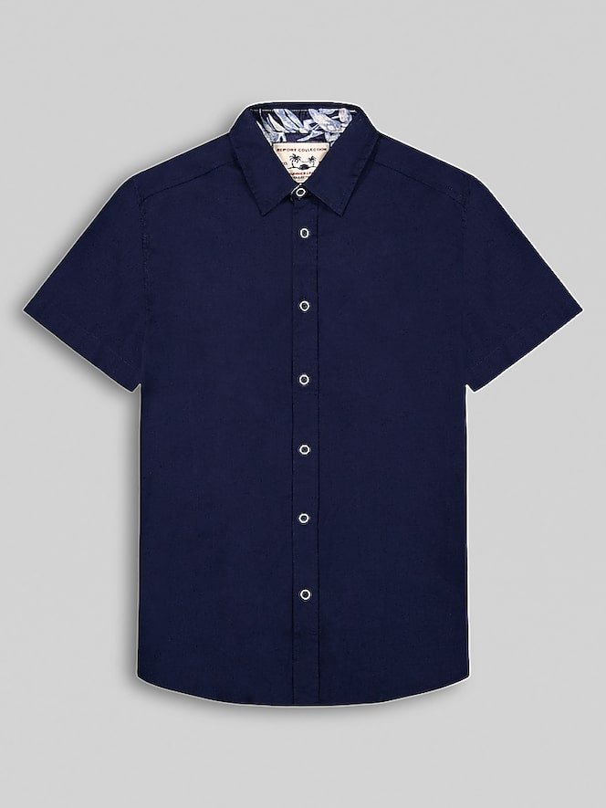 Report Collection Modern Fit Linen Blend Button Up Shirt