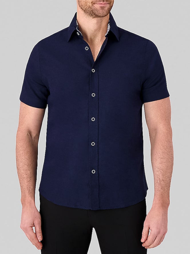 Report Collection Modern Fit Linen Blend Button Up Shirt