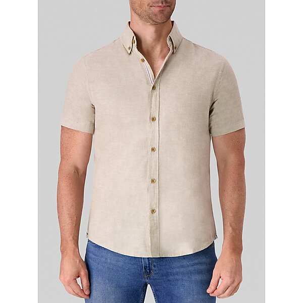 Report Collection Big & Tall Men's Modern Fit Linen Blend Button Up Shirt Natural - Size: XXL TMW6BV550021