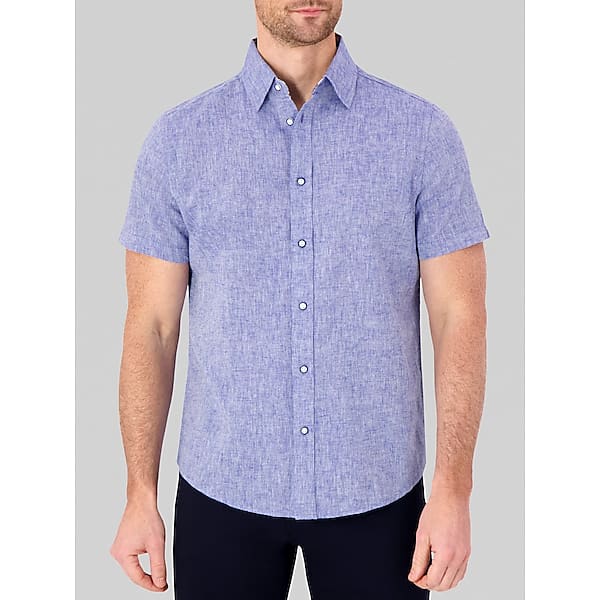 Report Collection Men's Modern Fit Linen Blend Button Up Shirt Light Blue - Size: Medium TMW6BV420093