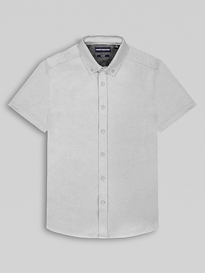 Report Collection Modern Fit Pique Melange Knit Button Up Shirt