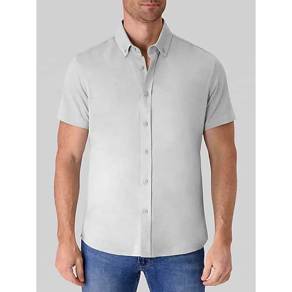 Report Collection Men's Modern Fit Pique Melange Knit Button Up Shirt Med Grey - Size: XXL TMW6BV750004