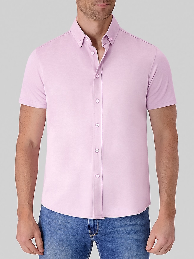 Report Collection Men's Modern Fit Pique Melange Knit Button Up Shirt , Purple
