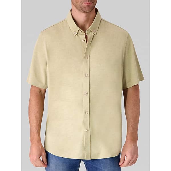 Report Collection Men's Modern Fit Pique Melange Knit Button Up Shirt Taupe - Size: XXL TMW6BV750020