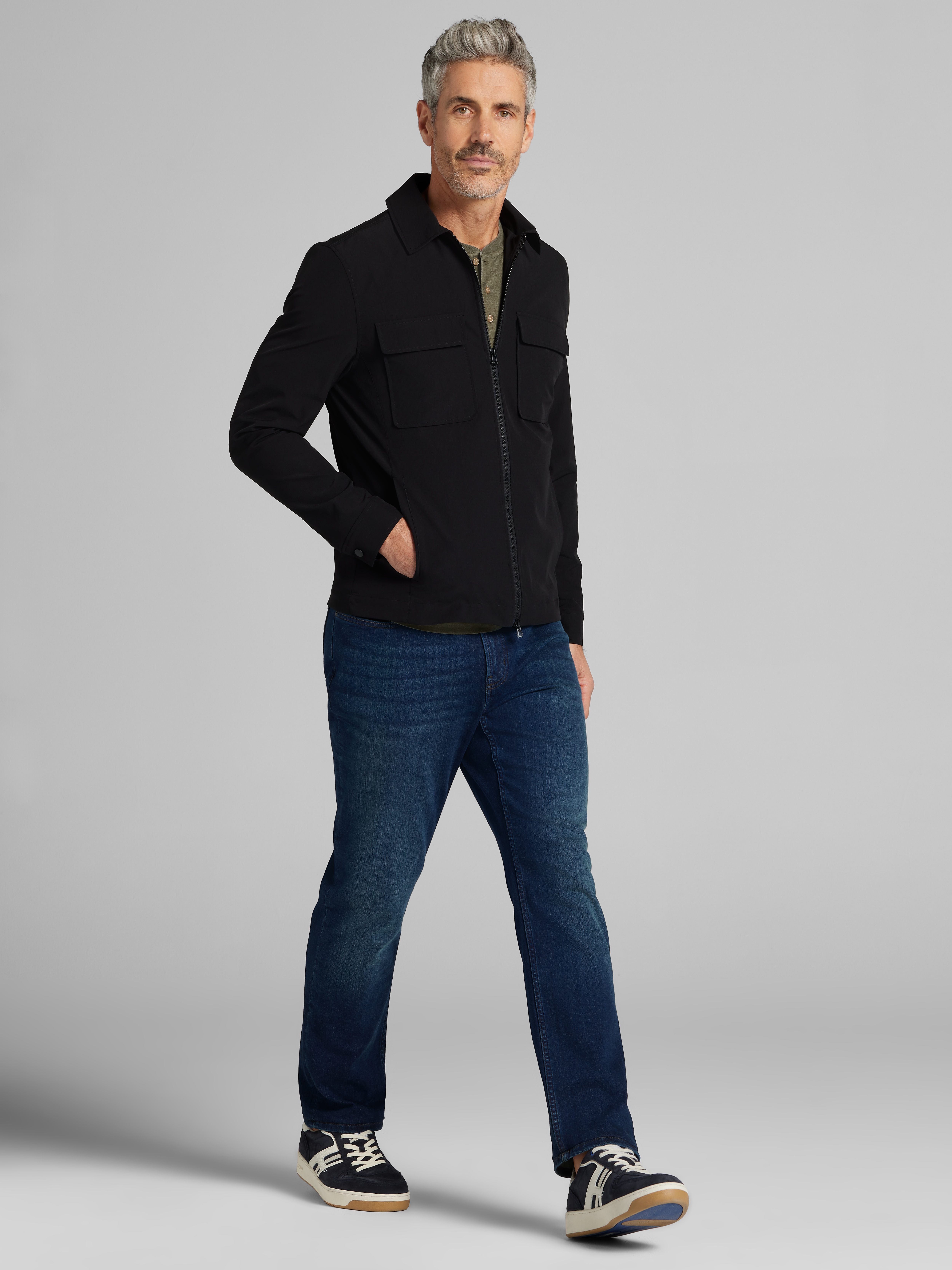 Modern Fit Textured Pocket Zip Front Jacket