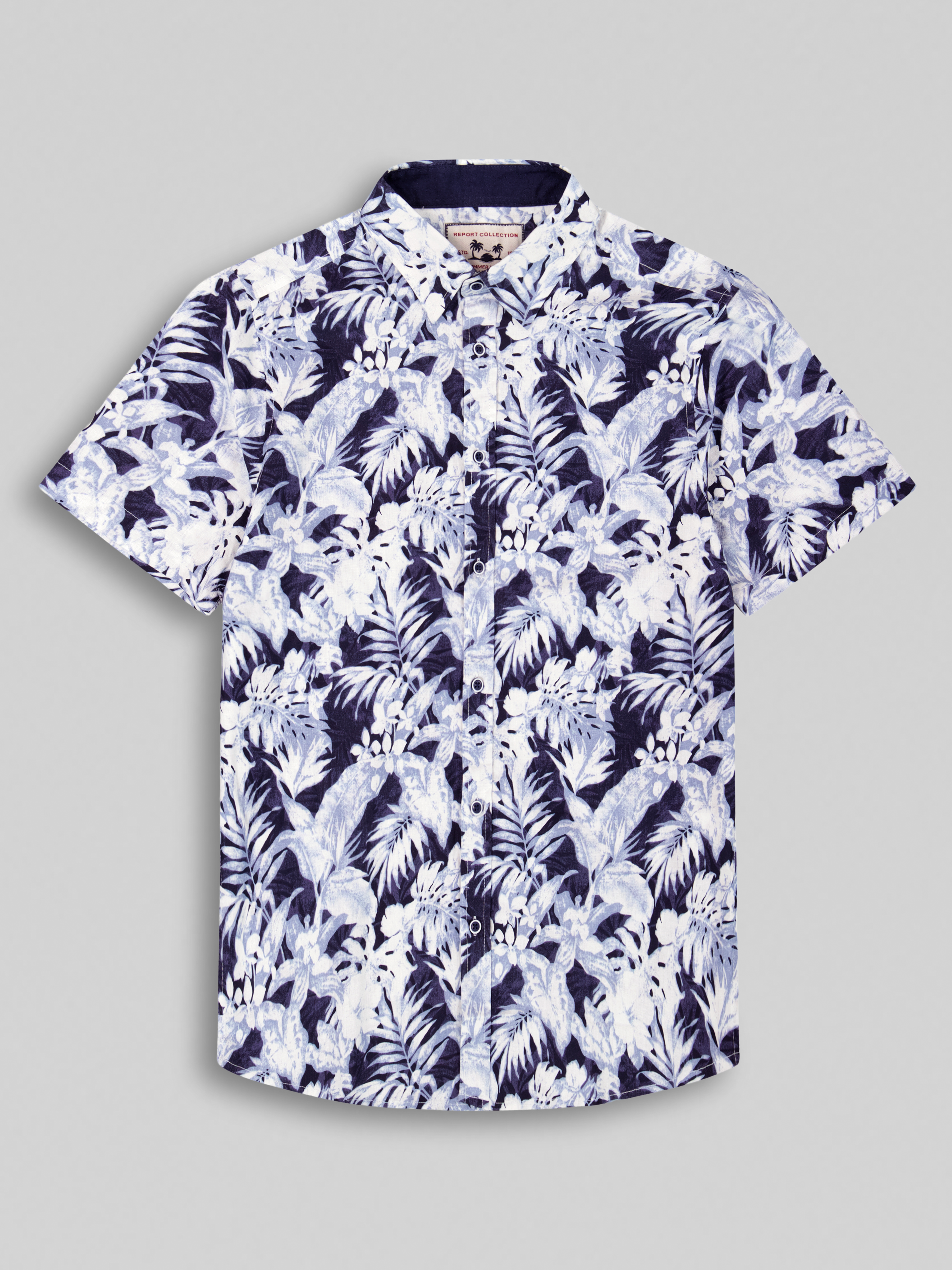 Modern Fit Palm Print Linen Blend Button Up Shirt
